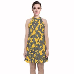 Camouflage Jaune/vert  Velvet Halter Neckline Dress  by kcreatif