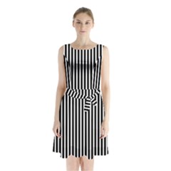 Bande noir/blanc  Sleeveless Waist Tie Chiffon Dress