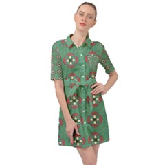 Mushrooms In The Meadow  Belted Shirt Dress by SychEva