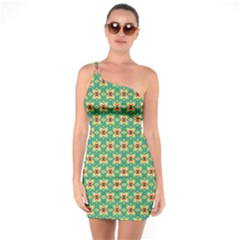 Green Floral Pattern One Soulder Bodycon Dress by designsbymallika