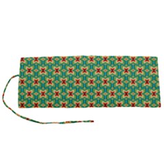 Green Floral Pattern Roll Up Canvas Pencil Holder (s) by designsbymallika