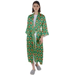 Green Floral Pattern Maxi Satin Kimono by designsbymallika