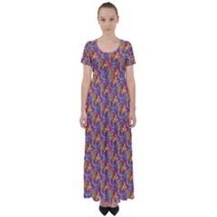 Groovy Floral Pattern High Waist Short Sleeve Maxi Dress