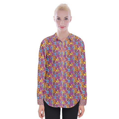 Groovy Floral Pattern Womens Long Sleeve Shirt by designsbymallika