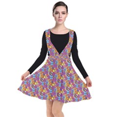 Groovy Floral Pattern Plunge Pinafore Dress