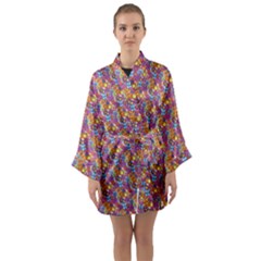 Groovy Floral Pattern Long Sleeve Satin Kimono