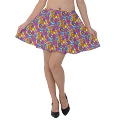 Groovy Floral Pattern Velvet Skater Skirt