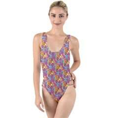 Groovy Floral Pattern High Leg Strappy Swimsuit