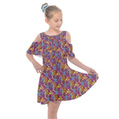 Groovy Floral Pattern Kids  Shoulder Cutout Chiffon Dress by designsbymallika