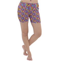 Groovy Floral Pattern Lightweight Velour Yoga Shorts