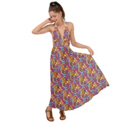 Groovy Floral Pattern Backless Maxi Beach Dress