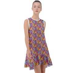 Groovy Floral Pattern Frill Swing Dress