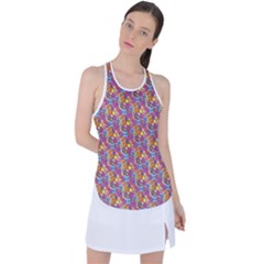 Groovy Floral Pattern Racer Back Mesh Tank Top