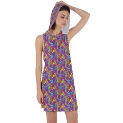 Groovy Floral Pattern Racer Back Hoodie Dress