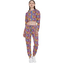 Groovy Floral Pattern Cropped Zip Up Lounge Set