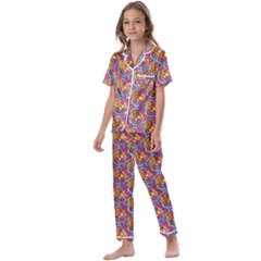 Groovy Floral Pattern Kids  Satin Short Sleeve Pajamas Set