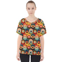 Multicolor Geometric Pattern V-neck Dolman Drape Top by designsbymallika