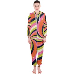 Psychedelic Groovy Orange Hooded Jumpsuit (ladies)  by designsbymallika