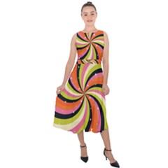 Psychedelic Groovy Orange Midi Tie-back Chiffon Dress by designsbymallika