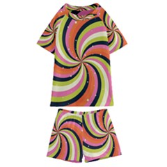 Psychedelic Groovy Orange Kids  Swim Tee And Shorts Set by designsbymallika