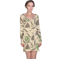 Folk Floral Pattern  Flowers Print  Long Sleeve Nightdress by Eskimos