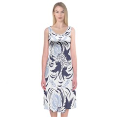 Folk Floral Pattern  Flowers Print  Midi Sleeveless Dress by Eskimos