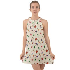 Vegetables Athletes Halter Tie Back Chiffon Dress by SychEva