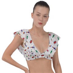 Vegetables Athletes Plunge Frill Sleeve Bikini Top by SychEva