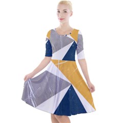 Pattern Abstrait Effet Bleu/jaune Quarter Sleeve A-line Dress by kcreatif