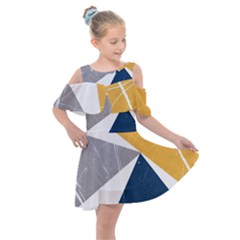 Pattern Abstrait Effet Bleu/jaune Kids  Shoulder Cutout Chiffon Dress