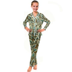 Green leaves Kid s Satin Long Sleeve Pajamas Set