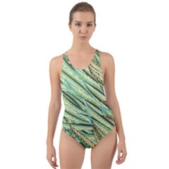 Green Leaves Cut-out Back One Piece Swimsuit by goljakoff