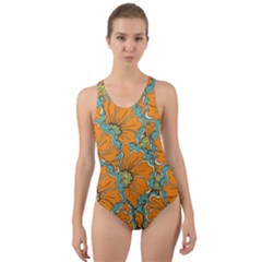 Orange Flowers Cut-out Back One Piece Swimsuit by goljakoff