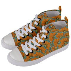 Orange Flowers Women s Mid-top Canvas Sneakers by goljakoff