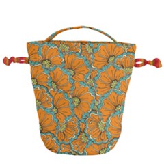 Orange Flowers Drawstring Bucket Bag by goljakoff