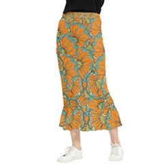 Orange Flowers Maxi Fishtail Chiffon Skirt by goljakoff