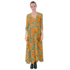 Orange Flowers Button Up Maxi Dress by goljakoff