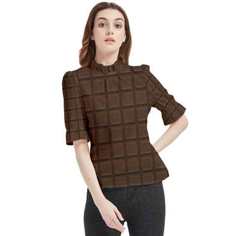 Chocolate Frill Neck Blouse by goljakoff