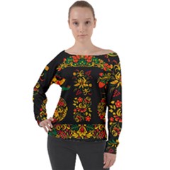 Hohloma Ornament Off Shoulder Long Sleeve Velour Top by goljakoff