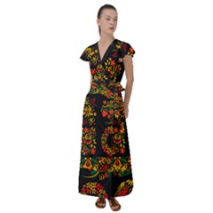 Hohloma Ornament Flutter Sleeve Maxi Dress by goljakoff