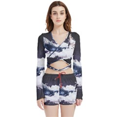 Blue Whale Dream Velvet Wrap Crop Top And Shorts Set by goljakoff