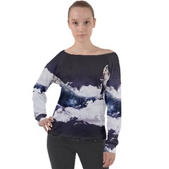 Blue Whale Dream Off Shoulder Long Sleeve Velour Top by goljakoff