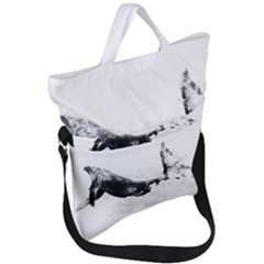 Blue Whale In Clouds Fold Over Handle Tote Bag by goljakoff