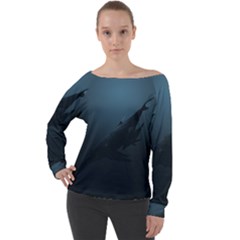 Whales Family Off Shoulder Long Sleeve Velour Top by goljakoff