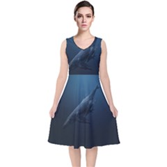 Blue Whales V-neck Midi Sleeveless Dress 