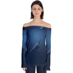 Blue Whales Off Shoulder Long Sleeve Top by goljakoff