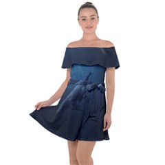 Blue Whales Off Shoulder Velour Dress by goljakoff