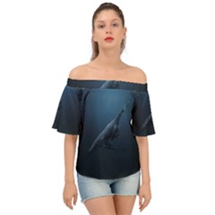 Blue Whales Off Shoulder Short Sleeve Top by goljakoff