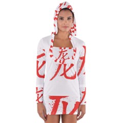 Dragon Hieroglyph Long Sleeve Hooded T-shirt by goljakoff