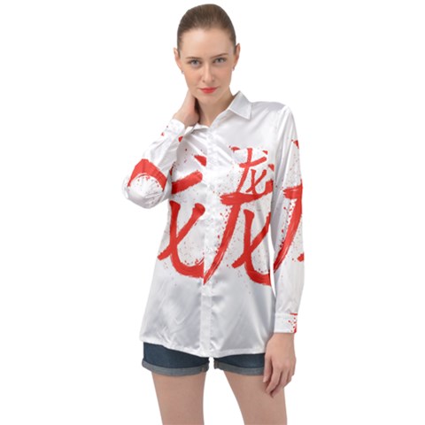 Dragon Hieroglyph Long Sleeve Satin Shirt by goljakoff